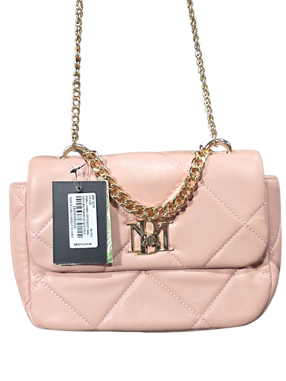Badgley Mischka Small Chain Crossbody Bag Blush Pink Diamond Quilted NWT